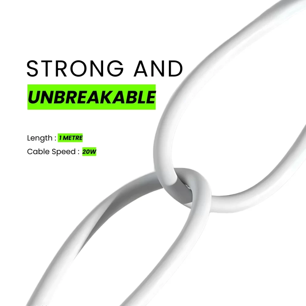 Chargi 20W Fast Charging Type-C to Lightning Cable | CarPlay Supported – 1M, White - Image 4