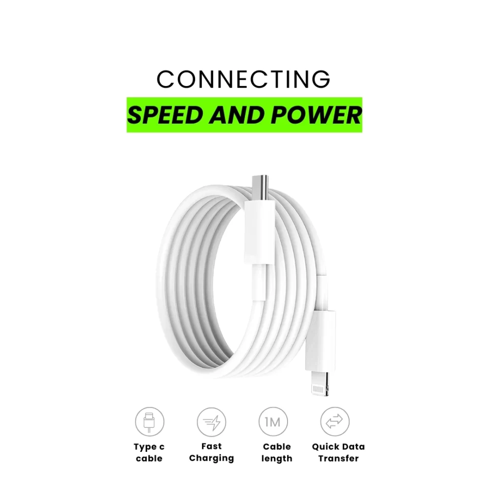Chargi 20W Fast Charging Type-C to Lightning Cable | CarPlay Supported – 1M, White
