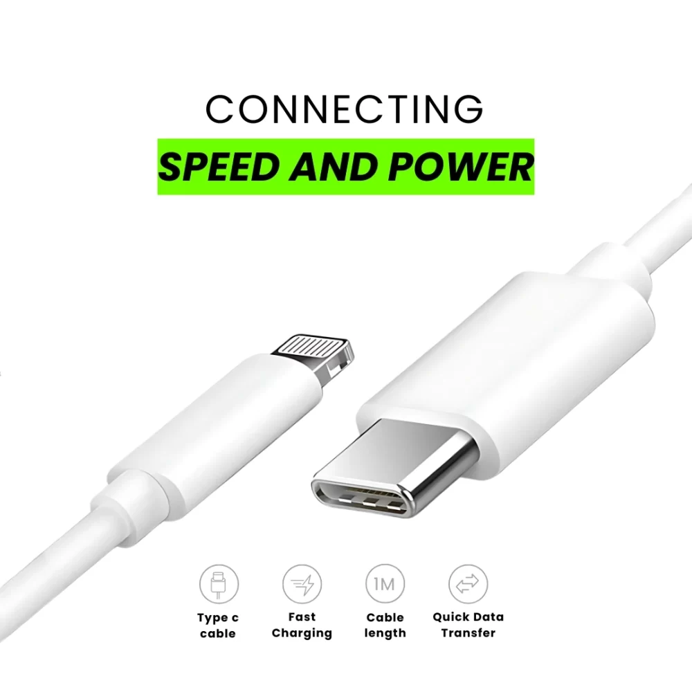 Chargi 20W Fast Charging Type-C to Lightning Cable | CarPlay Supported – 1M, White - Image 2